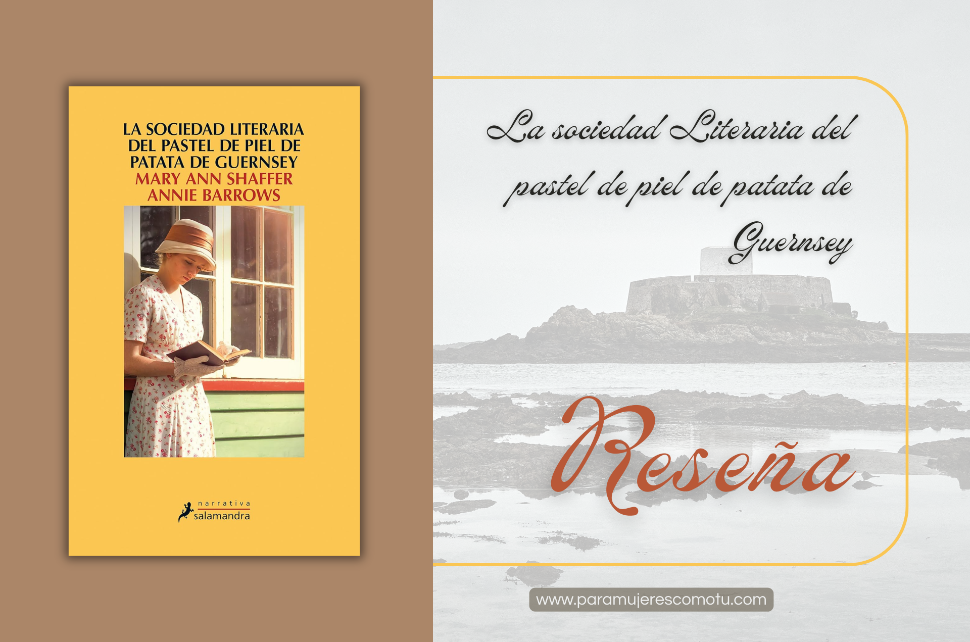 Portada de “La sociedad literaria del pastel de piel de patata de Guernsey” de Mary Ann Shaffer y Annie Barrows, imagen destacada de la reseña